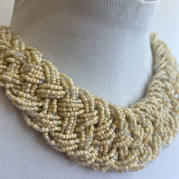 Vintage 90s Braided Beaded Glass Micro Bead Collar Boho Necklace - Picture 4 of 5